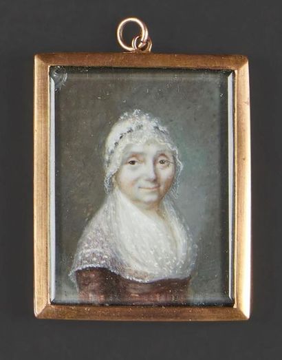 null ECOLE FRANCAISE de la fin du XVIIIe siècle.
Portrait de femme en robe taupe...