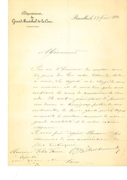 null Royaume de Belgique - Ordre de Léopold, fondé en 1832, lettre d'annonce du Maréchal...