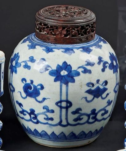 null CHINE
Pot à gingembre en porcelaine à décor en bleu sous couverte de fleurs...
