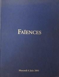 null CATALOGUE DE VENTE : 
Faïences, Mercredi 6 juin 2001, Hôtel DROUOT, Baron-Ribeyre,...