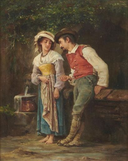 null Charles Baptiste SCHREIBER (1845-1903)
Scène galante près d'une fontaine
Toile
39...