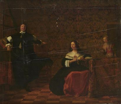 null Attribué à Anthonie PALAMEDESZ (1601-1673)
Couple dans un intérieur 
Panneau...