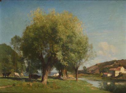 null Eugène LAVIELLE (1820-1889)
Prairie de Moret, Matinée
Toile
48 x 63 cm
Titré...