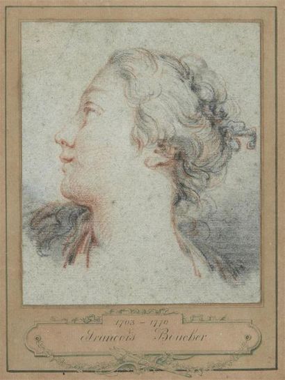 null Ecole de François BOUCHER (Paris 1703 - 1770) 
Portrait de femme d'après Boucher
Crayon...