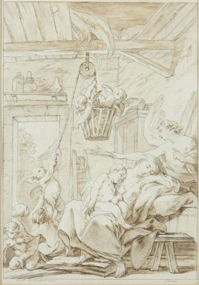 null Jean-Baptiste-Marie PIERRE (Paris 1714 - 1789)
La Vierge et l'enfant Jésus endormiS
Plume...