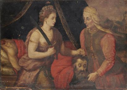 null Ecole flamande vers 1600, entourage de Frans Floris 
Judith et Holopherne
Panneau...