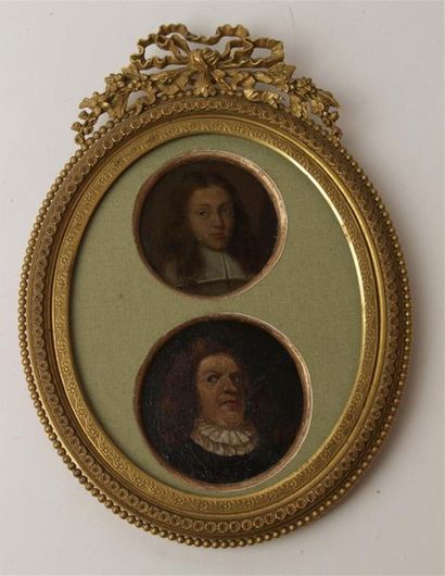 null ECOLE FRANCAISE du XVIIIème siècle
Deux miniatures rondes sur métal : deux portraits...
