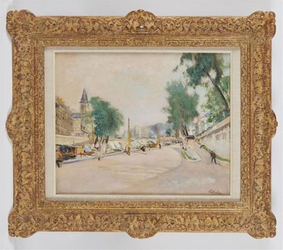 null Lucien ADRION (1889-1953) 
Quai de Seine 
Huile sur toile signée en bas à droite...