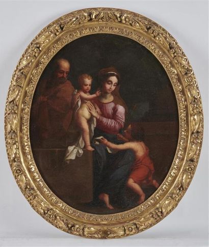 null ECOLE ITALIENNE du XVIIIe siècle
La Sainte Famille 
Huile sur toile ovale 
62...