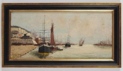 null A. MICHEL ou Eugène GALIEN-LALOUE (1854-1941)
Voiliers au port 
Paire d'huiles...