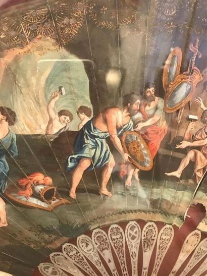 null EVENTAIL à feuille peinte du XVIIIe siècle présentant une scène mythologique,...