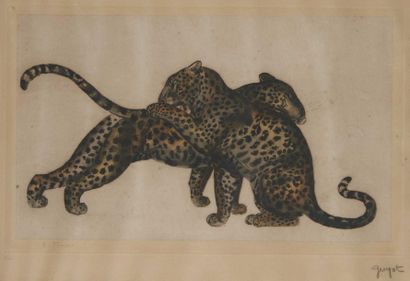 null Georges Lucien GUYOT (1885-1973)
Deux léopards se léchant.
Lithographie couleurs...