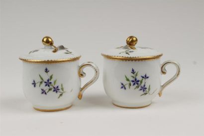 null PARIS
Deux pots à jus couverts en porcelaine à décor polychrome de semis de...