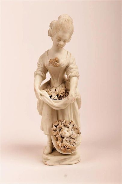 null MENNECY
Statuette en biscuit de porcelaine tendre représentant une jeune jardinière...