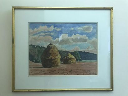 null René Liénard DE SAINT-DELIS (1873-1958)
Les Meules 
Aquarelle et crayon sur...