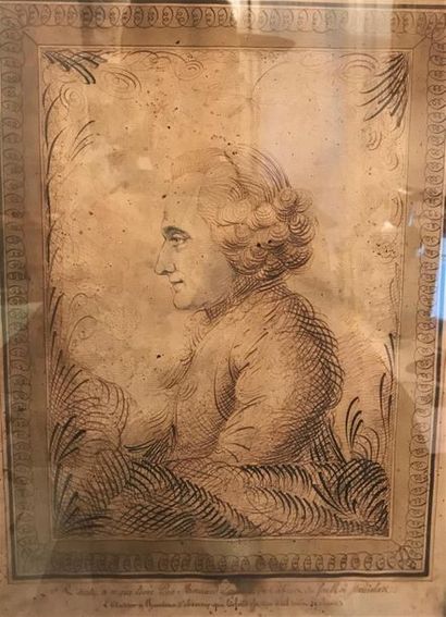 null ECOLE FRANCAISE du XVIIIe siècle 
Portrait de Jean Jacques Rousseau
Plume et...