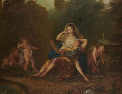 null Ecole du XVIIIe siècle, suiveur de Louis de Boullogne 
Renaud et Armide
Toile
48...