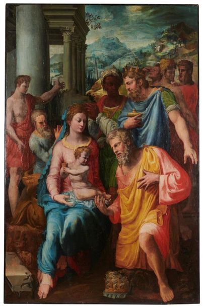 null Attribué à Pellegrino TIBALDI (1541-1583) 
Adoration des mages
Panneau
207 x...