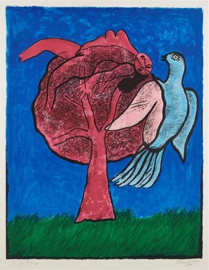 null CORNEILLE (1922 - 2010)
Femme, arbre et oiseau
Lithographie en couleurs, signée...