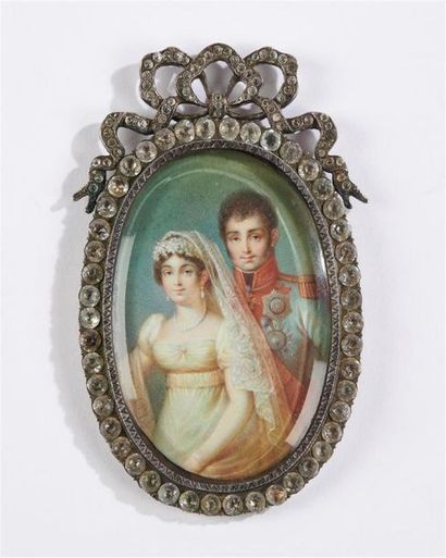 null ECOLE FRANCAISE du XIXe siècle 
Portraits de Jérôme Bonaparte et de Catherine...