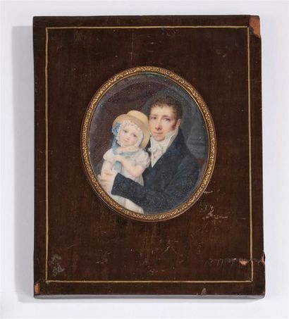 null Julien-Paul DELORME (1788-?)
Portrait d'un père en habit bleu tenant dans ses...