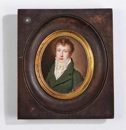 null C. KANZ (Actif au XIXe siècle) 
Portrait de jeune homme en buste, en habit vert,...