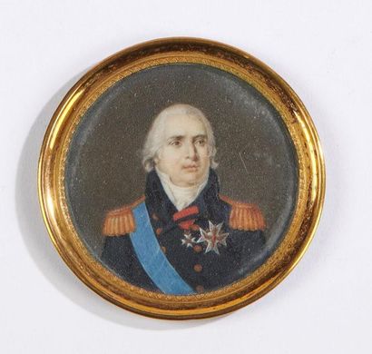null ECOLE FRANCAISE du XIXe siècle 
Portrait présumé du roi Louis XVIII 
Miniature...