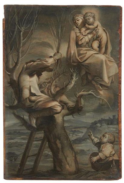 null Ecole BOLONAISE du XVIIe siècle
Un homme coupant un saule, la Vierge à l'enfant...