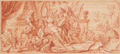 null Attribué à Bernard PICART (Paris 1673 - Amsterdam 1733)
Allégorie des Arts
Sanguine,...