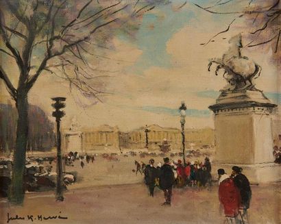 null Jules René HERVÉ (1887-1981)
Place de la Concorde 
Huile sur toile signée en...