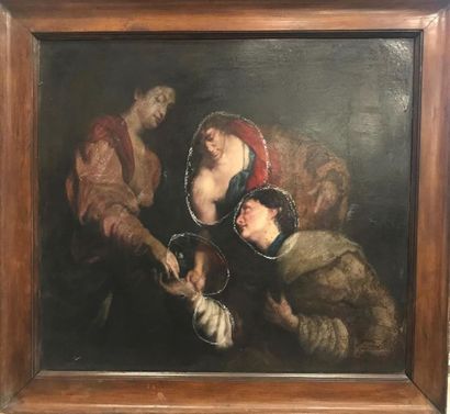 null ECOLE ITALIENNE 
Scène galante 
Huile sur cuivre (restauration) 
65 x 72 cm...