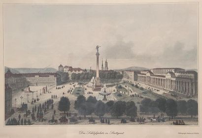 null ENSEMBLE de gravures et pièces encadrées comprenant : 
- Vue du Palais Royal...