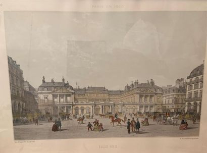 null ENSEMBLE de gravures et pièces encadrées comprenant : 
- Vue du Palais Royal...