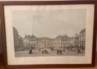 null ENSEMBLE de gravures et pièces encadrées comprenant : 
- Vue du Palais Royal...