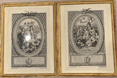 null Portraits de Marie-Antoinette et Louis XVI présentés en allégorie 
Paire de...