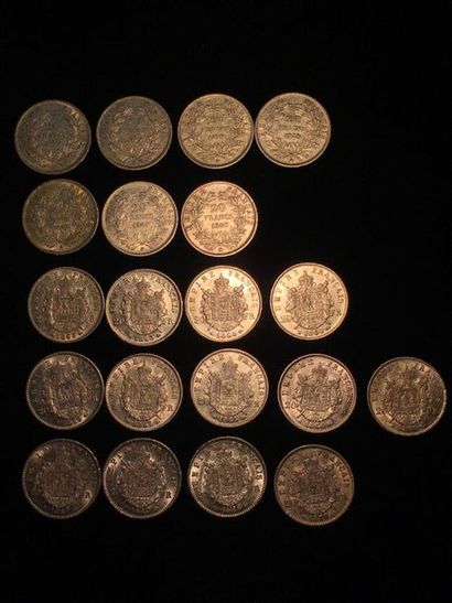 FRANCE, Vingt pièces de 20 francs or Napoléon...