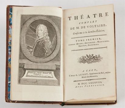 null VOLTAIRE. Théâtre complet. Caen, Le Roy, 1788. 9 volumes in-12, basane marbrée,...
