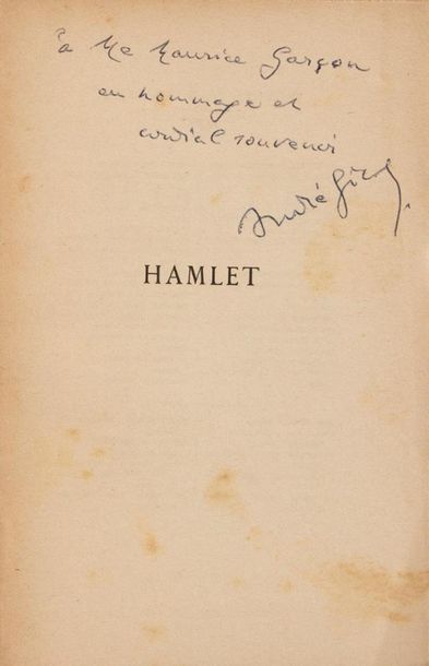 null André GIDE. Hamlet de Shakespeare, traduit par Paris, NRF, 1946. In-16, broché.	
Exemplaire...