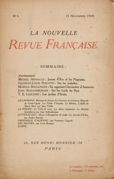 null La NOUVELLE REVUE FRANCAISE. Paris, 15 novembre 1908. In-8, broché.	
88.
Très...
