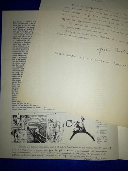 null BRETON (André) poète et écrivain français (1896-1966). 2 documents : 3 lignes...