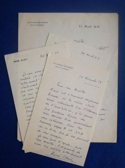 null CLAIR (René) Cinéaste, Essayiste et romancier (1898-1981). Ensemble de 4 Lettres...