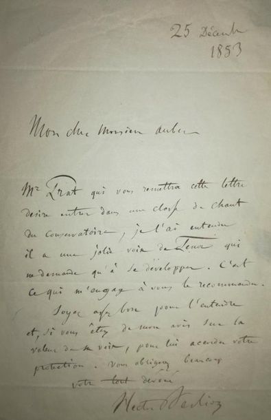null BERLIOZ (Hector) compositeur français (1803-1869)
L.A.S. à " Madame Porcher...