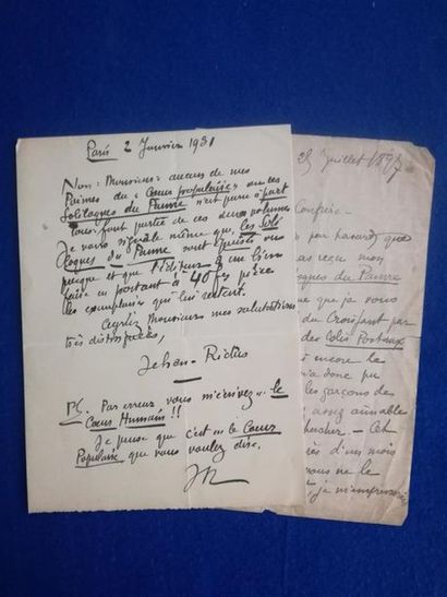 null RICTUS (Gabriel Randon dit Jehan) poète français (1867-1933). Ensemble de 2...