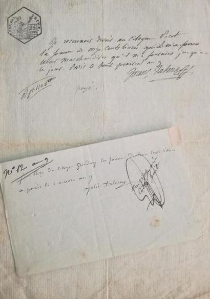 null TALMA (François Joseph) acteur français (1763-1826)
Billet autographe signé...