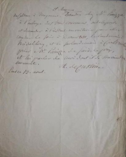null CUSTINE (Astolphe de) écrivain français (1790-1857). P.A.S. " A Maxence " Ems,...
