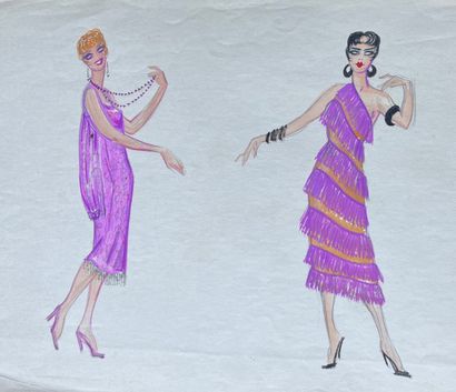 MISS AWARZ Casino de Paris, 4 gouaches on paper, 1 recto/verso, 32 x 45 cm, each...