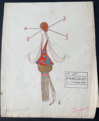 ZINOVIEW La girouette, gouache drawing, signed, circa 1920, Pascaud stamp, 25 x 32...
