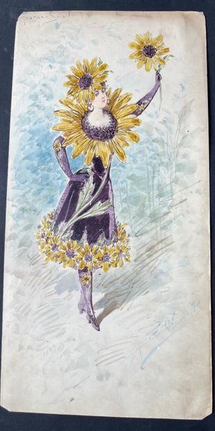 EDEL ALFREDO Les pavots et fleur soleil, 2 gouaches on cardboard, signed and dated...