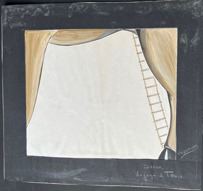 CLAUDEL.CH Décor for Voyage à Troie, gouache on paper, 35 X 32 cm. Recto/verso.