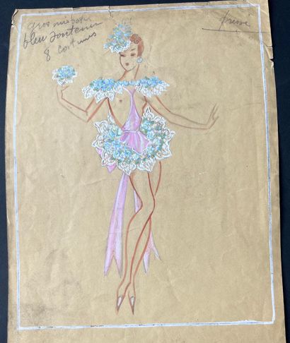 CARRÈ JENNY Danseuse toplesse, gouache sur papier, 37 x 27 cm.